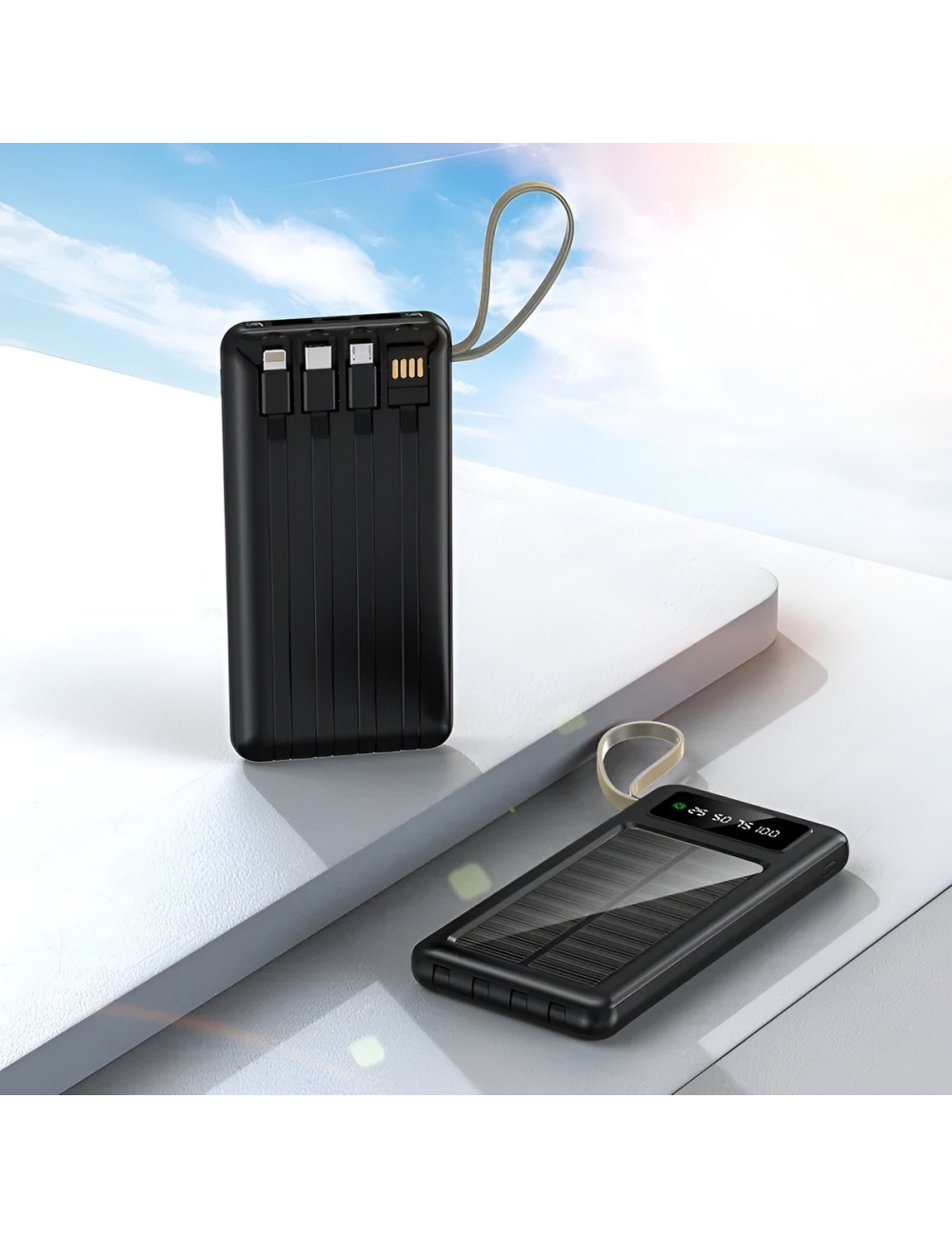 Power Bank Solar 20000mah 4 Cables Integrados Linterna Led