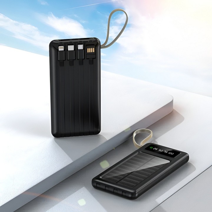 Power Bank Solar 20000mah 4 Cables Integrados Linterna Led