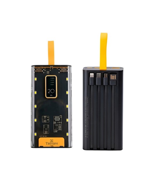 Power Bank Troops 20000mah 4 Cables Integrados Linterna Led