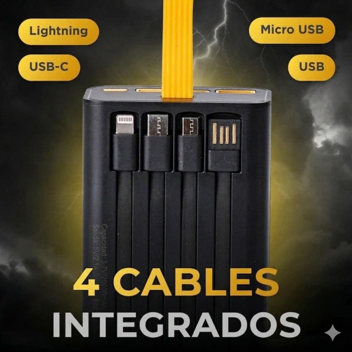 Power Bank Troops 20000mah 4 Cables Integrados Linterna Led