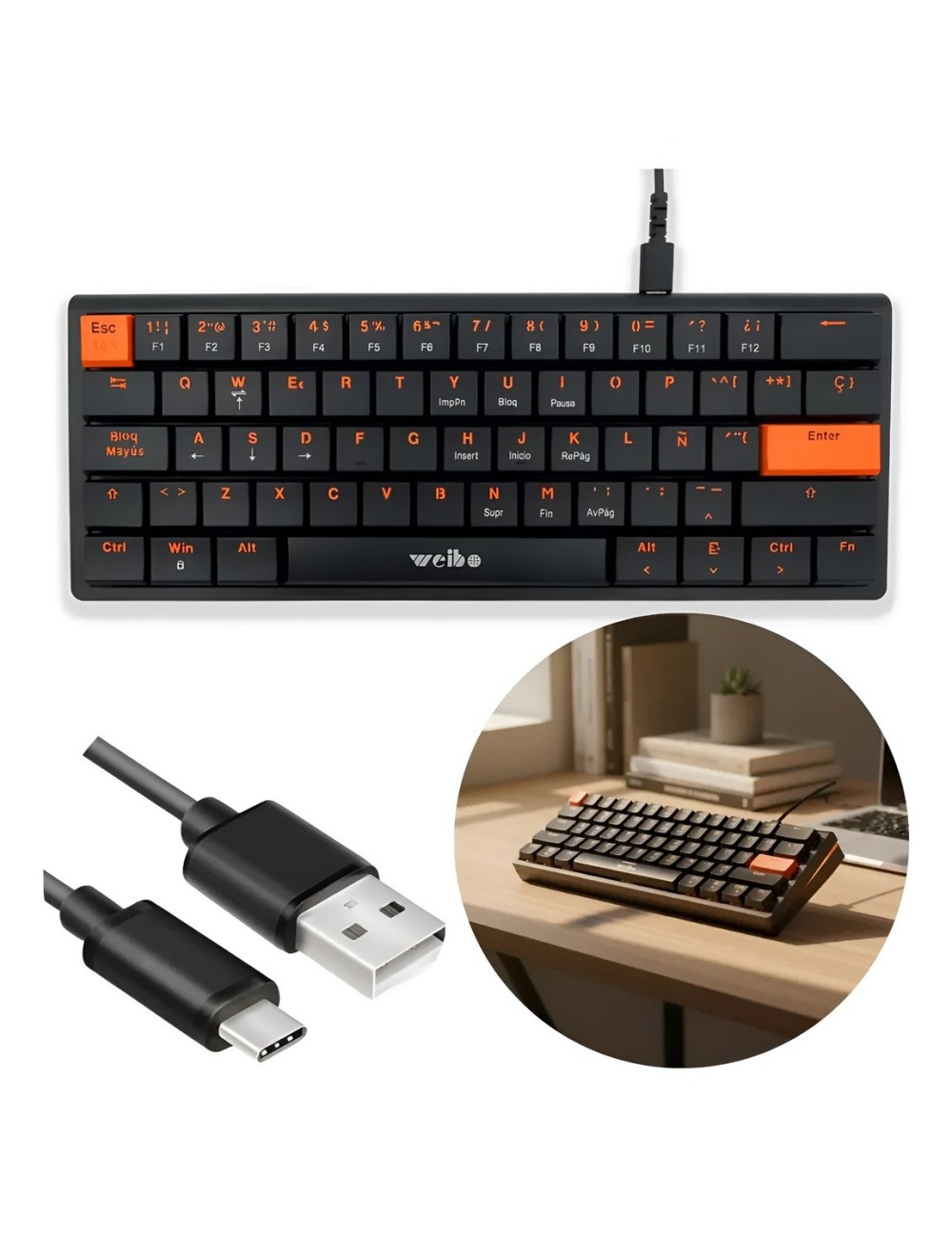 Teclado Mecánico Gamer Wb-777 Compacto Led Rgb Español