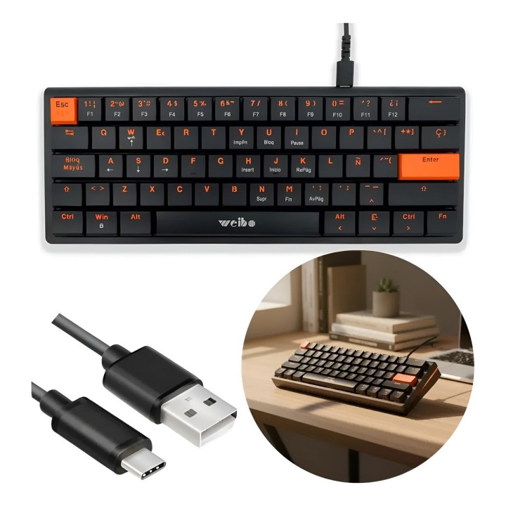 Teclado Mecánico Gamer Wb-777 Compacto Led Rgb Español
