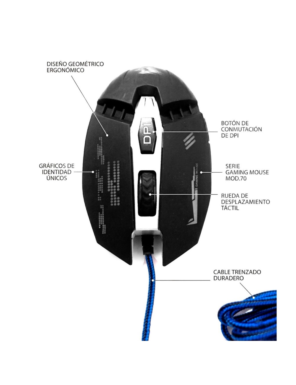 Mouse Gamer Ergonómico Dpi Ajustable Cable Modelo X10