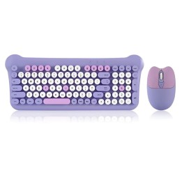 Combo Teclado Y Mouse Inalámbrico Vintage Retro Pastel