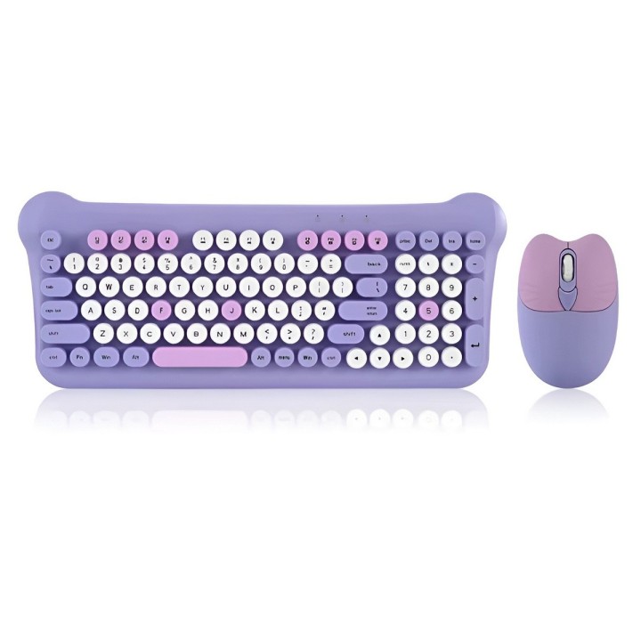 Combo Teclado Y Mouse Inalámbrico Vintage Retro Pastel