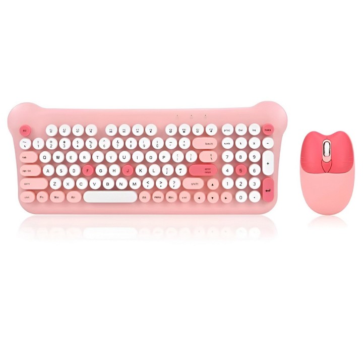 Combo Teclado Y Mouse Inalámbrico Vintage Retro Pastel