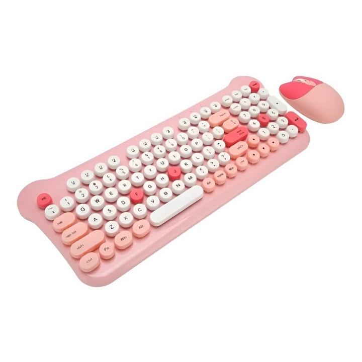 Combo Teclado Y Mouse Inalámbrico Vintage Retro Pastel