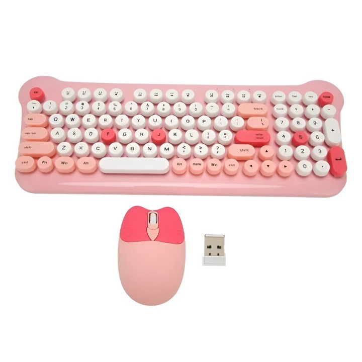 Combo Teclado Y Mouse Inalámbrico Vintage Retro Pastel