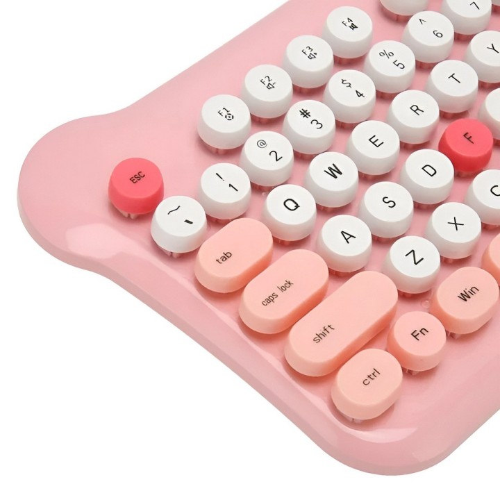 Combo Teclado Y Mouse Inalámbrico Vintage Retro Pastel