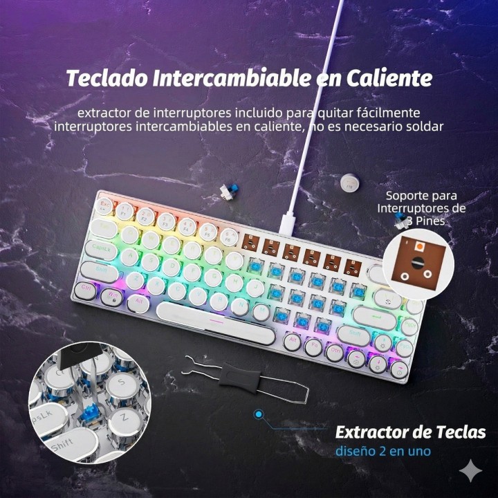 Teclado Mecánico Retro Vintage Gamer Led Rgb K400 Pro