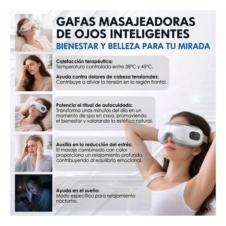 Gafas Masajeadoras De Ojos Inteligentes Calor Bluetooth