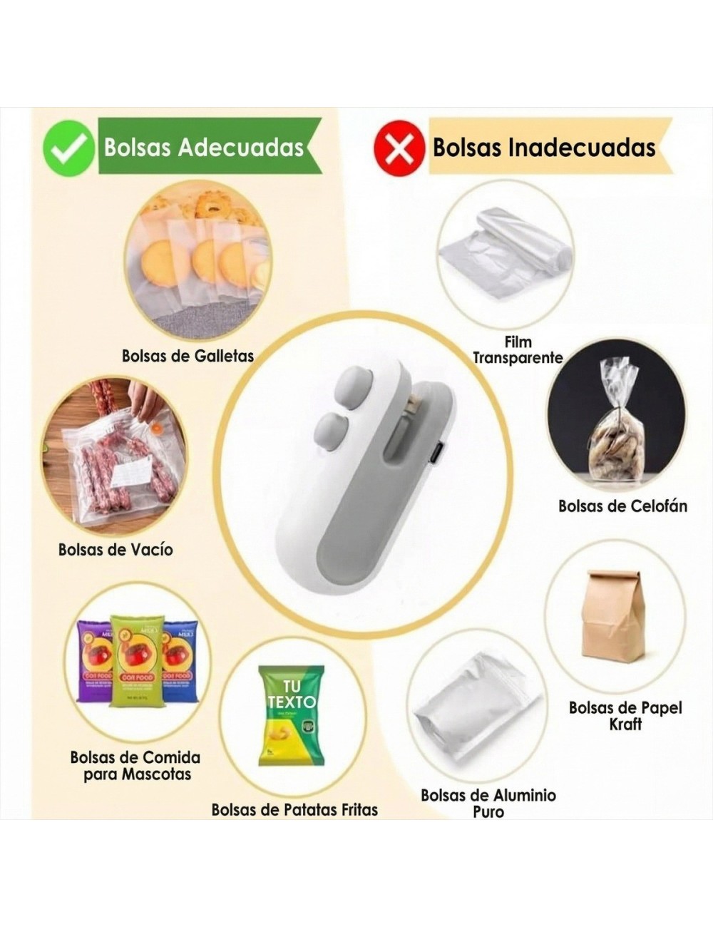 Mini Sellador De Bolsas Portátil Recargable Usb 2 En 1 Imán