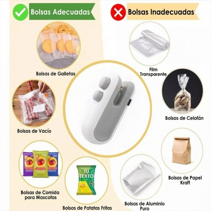 Mini Sellador De Bolsas Portátil Recargable Usb 2 En 1 Imán