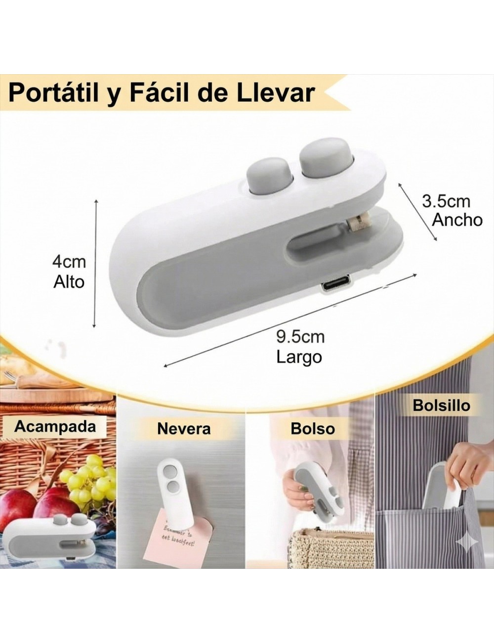 Mini Sellador De Bolsas Portátil Recargable Usb 2 En 1 Imán