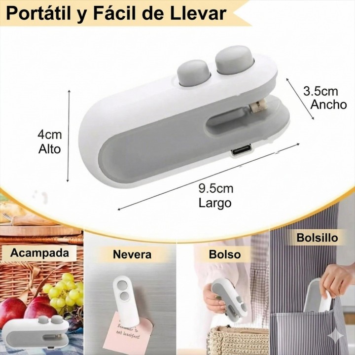 Mini Sellador De Bolsas Portátil Recargable Usb 2 En 1 Imán