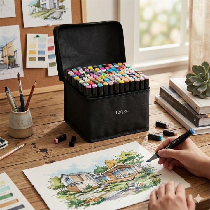 Set 120 Marcadores Artísticos Touch Doble Punta + Estuche