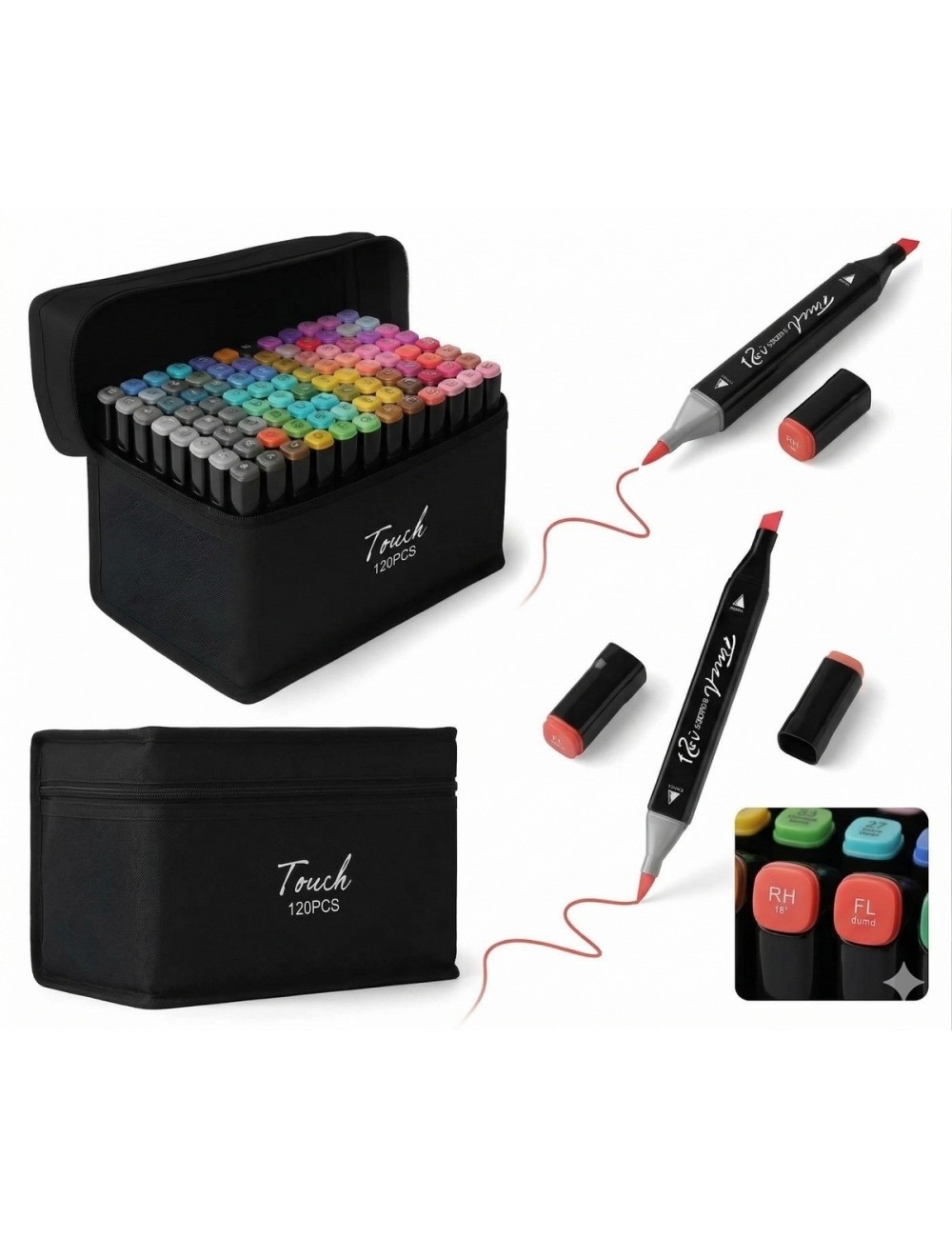 Set 120 Marcadores Artísticos Touch Doble Punta + Estuche