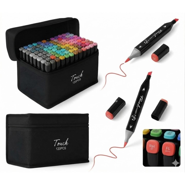 Set 120 Marcadores Artísticos Touch Doble Punta + Estuche