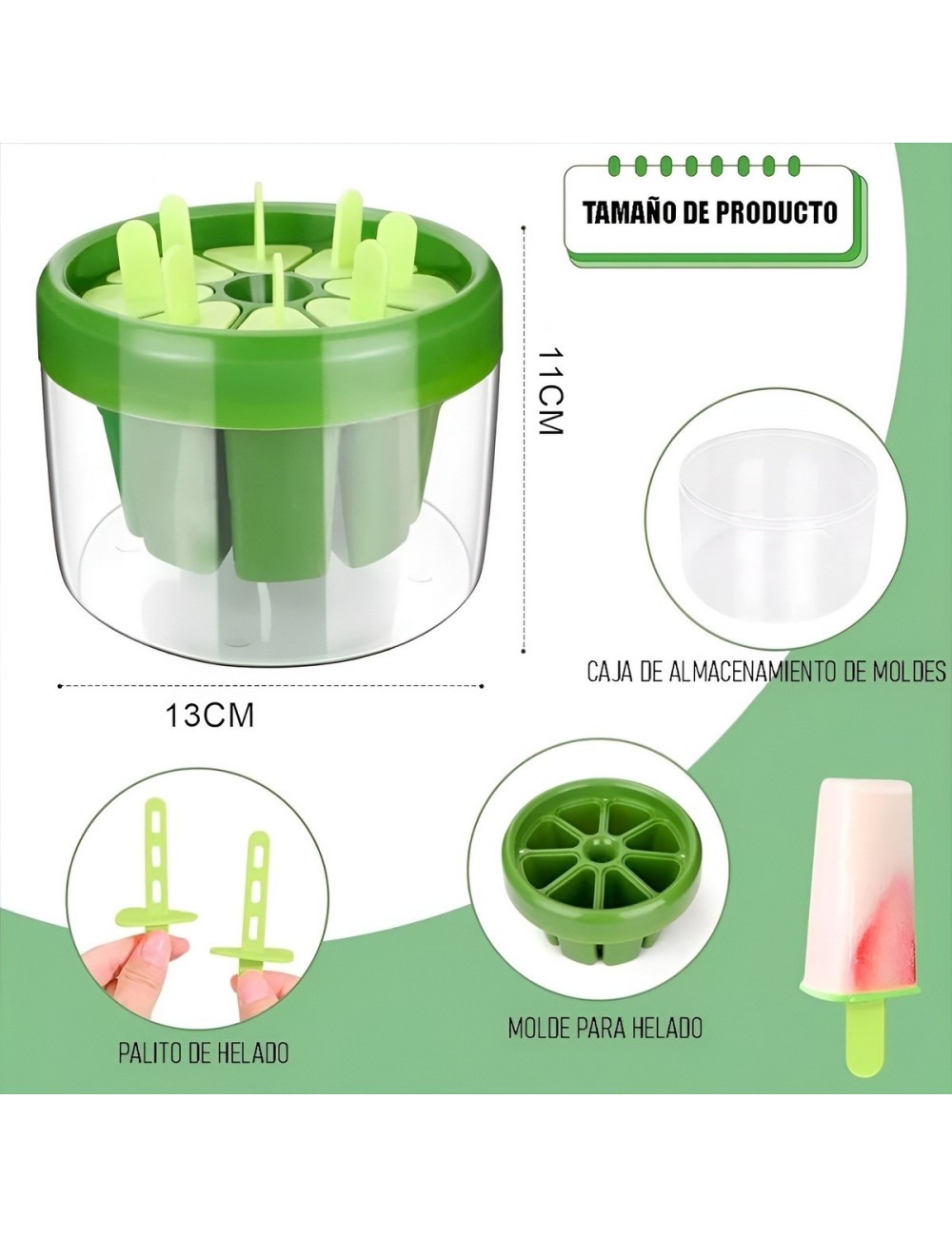 Molde Para Helados Paletas Caseras Pack X8 Desmolde Rápido