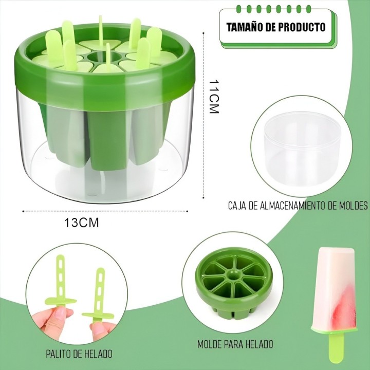 Molde Para Helados Paletas Caseras Pack X8 Desmolde Rápido