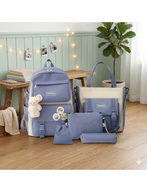 Combo Morral Maleta Aesthetic 5 Piezas Escolar Kawaii