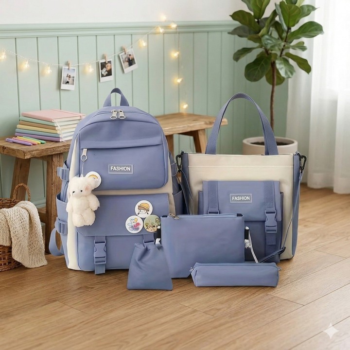 Combo Morral Maleta Aesthetic 5 Piezas Escolar Kawaii