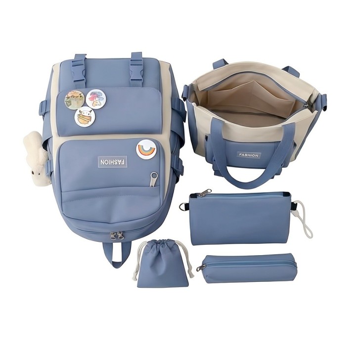 Combo Morral Maleta Aesthetic 5 Piezas Escolar Kawaii