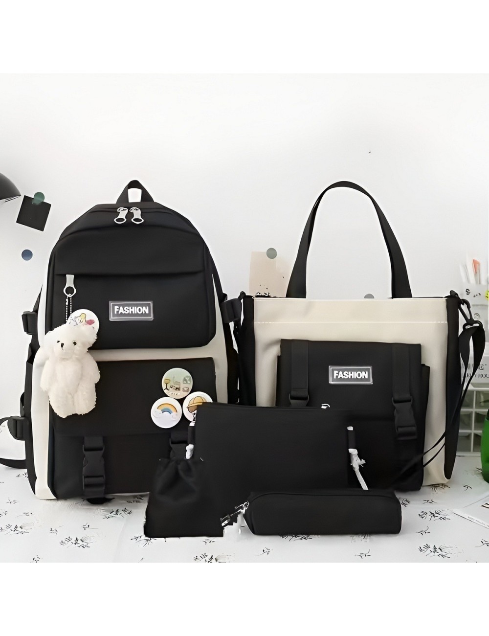 Combo Morral Maleta Aesthetic 5 Piezas Escolar Kawaii