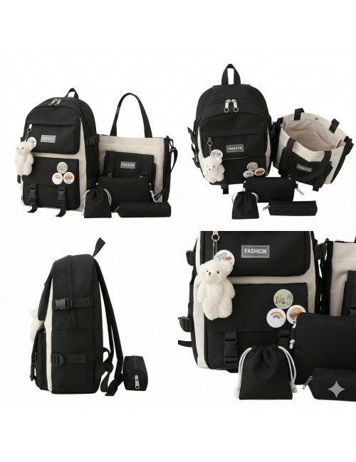 Combo Morral Maleta Aesthetic 5 Piezas Escolar Kawaii