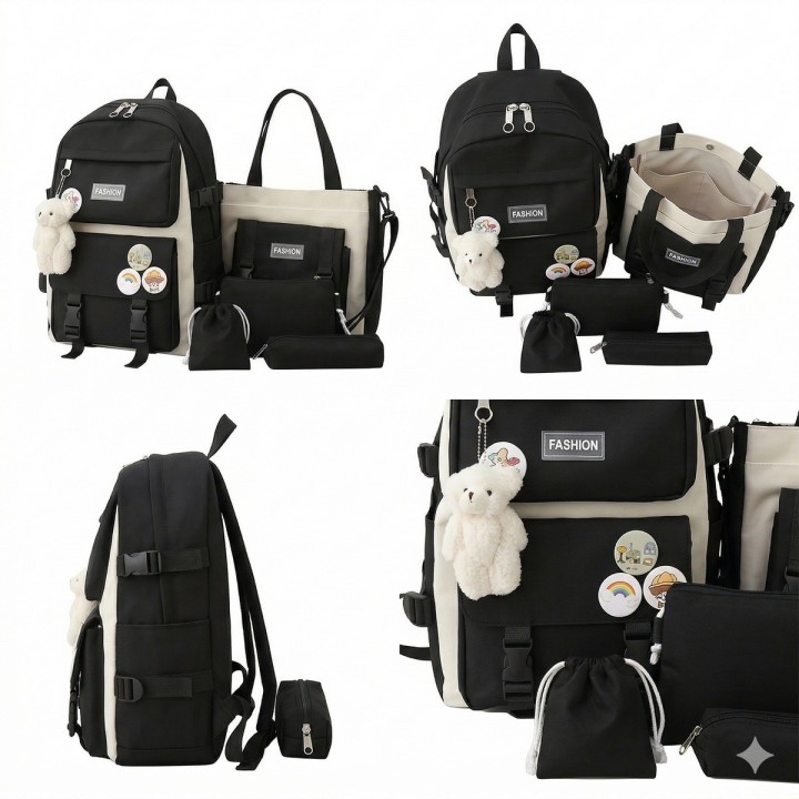 Combo Morral Maleta Aesthetic 5 Piezas Escolar Kawaii