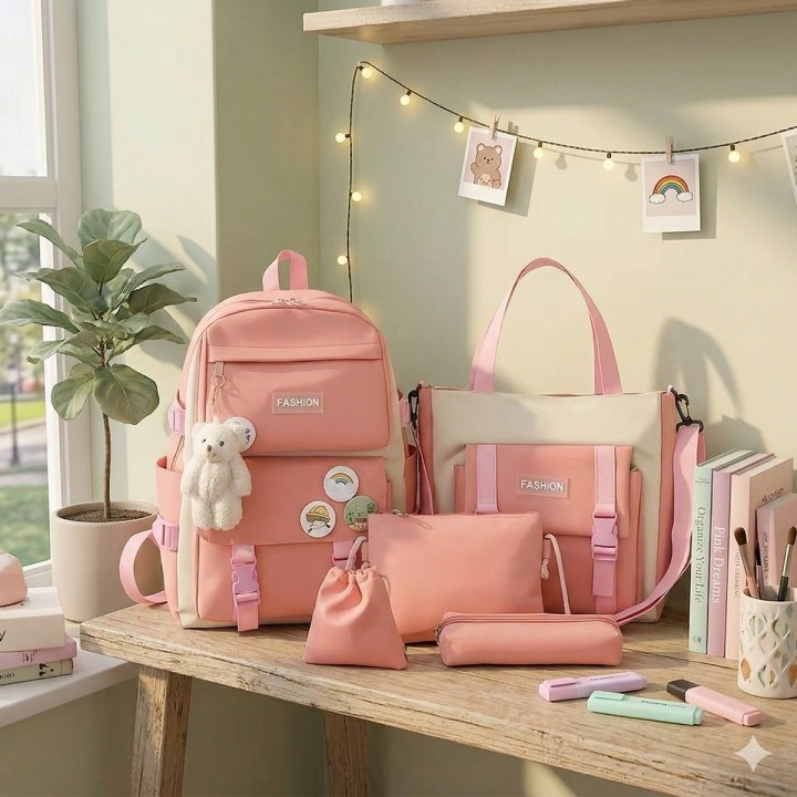 Combo Morral Maleta Aesthetic 5 Piezas Escolar Kawaii