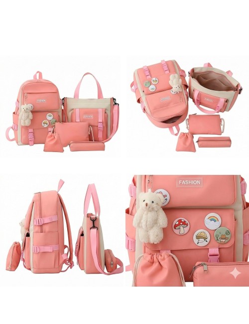 Combo Morral Maleta Aesthetic 5 Piezas Escolar Kawaii