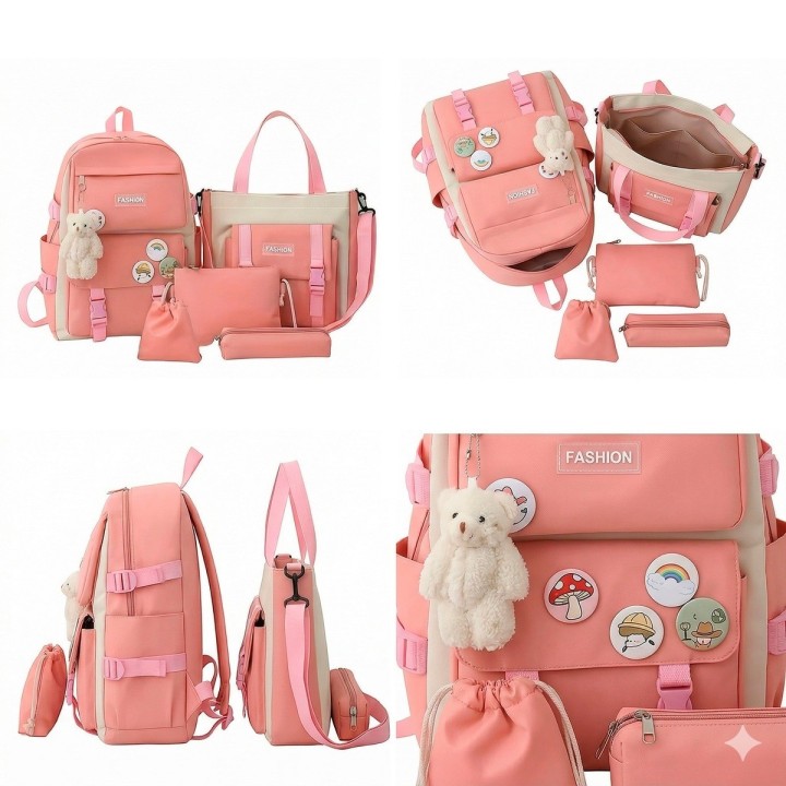 Combo Morral Maleta Aesthetic 5 Piezas Escolar Kawaii