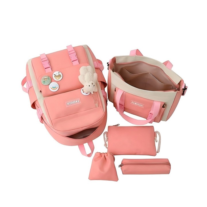 Combo Morral Maleta Aesthetic 5 Piezas Escolar Kawaii