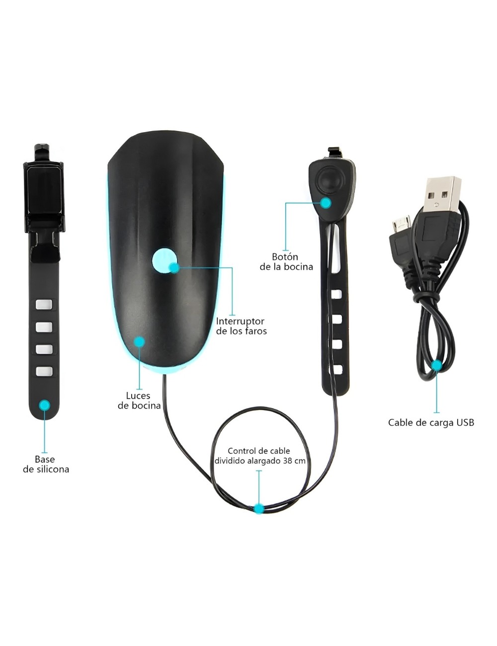 Luz De Bicicleta Recargable Con Bocina 120db Impermeable