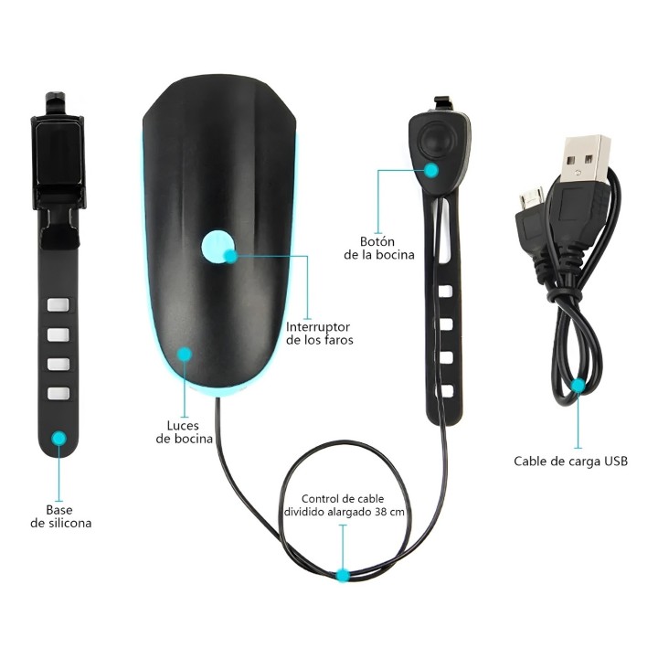Luz De Bicicleta Recargable Con Bocina 120db Impermeable