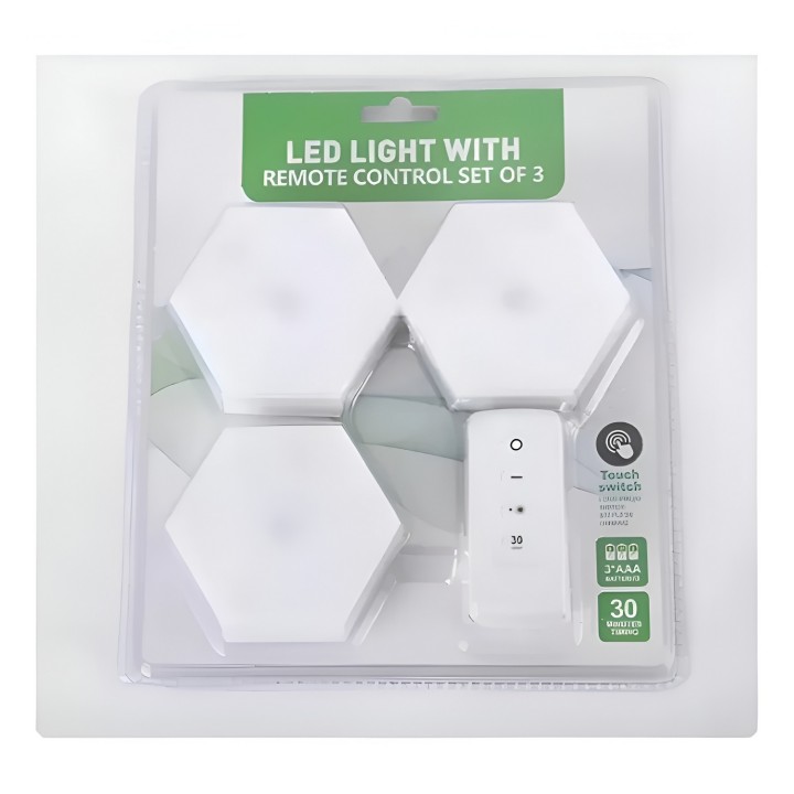 Kit 3 Lámparas Led Hexagonales Con Control Remoto Y Touch