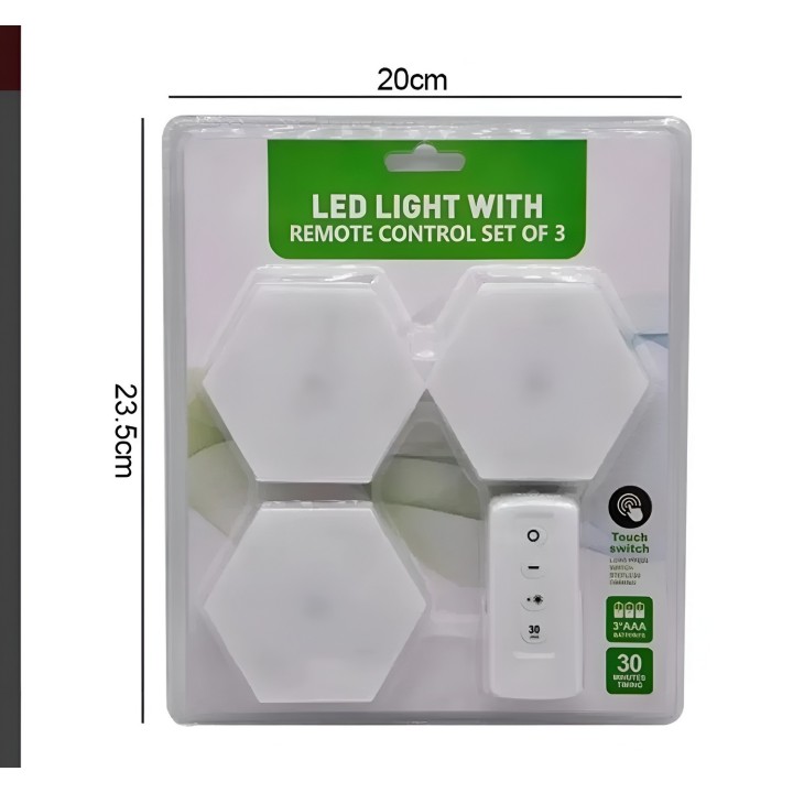 Kit 3 Lámparas Led Hexagonales Con Control Remoto Y Touch