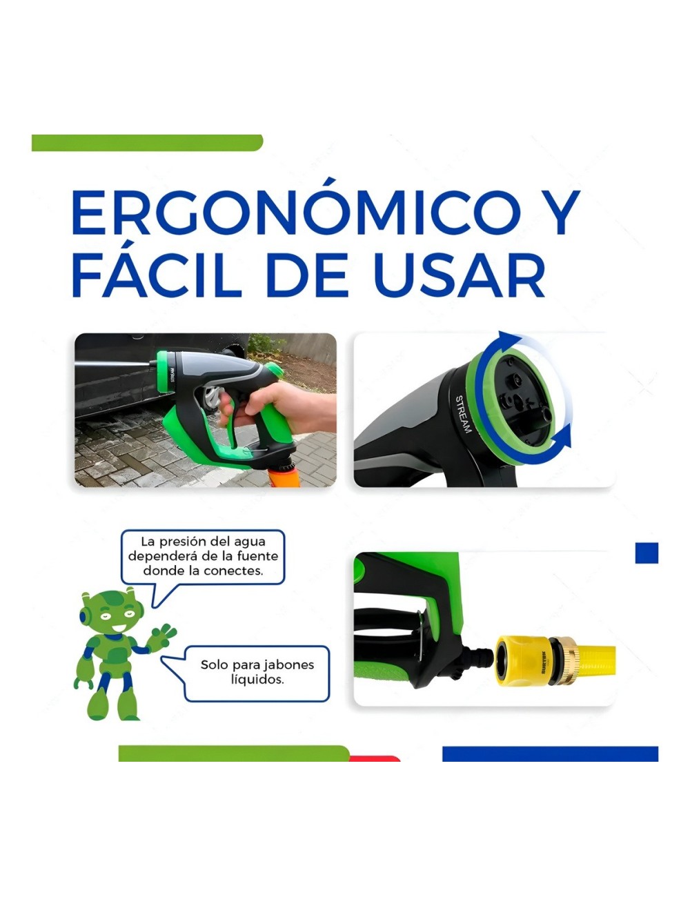 Pistola Espumadora Hidrolavadora Portátil + Jabonera 4 En 1