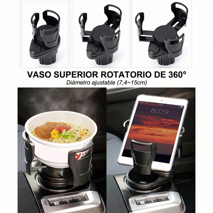 Portavasos Doble Carro Expansible Rotación 360 Grados 2 En 1