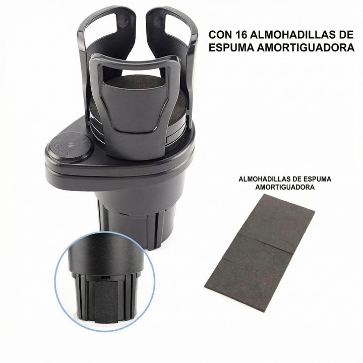 Portavasos Doble Carro Expansible Rotación 360 Grados 2 En 1