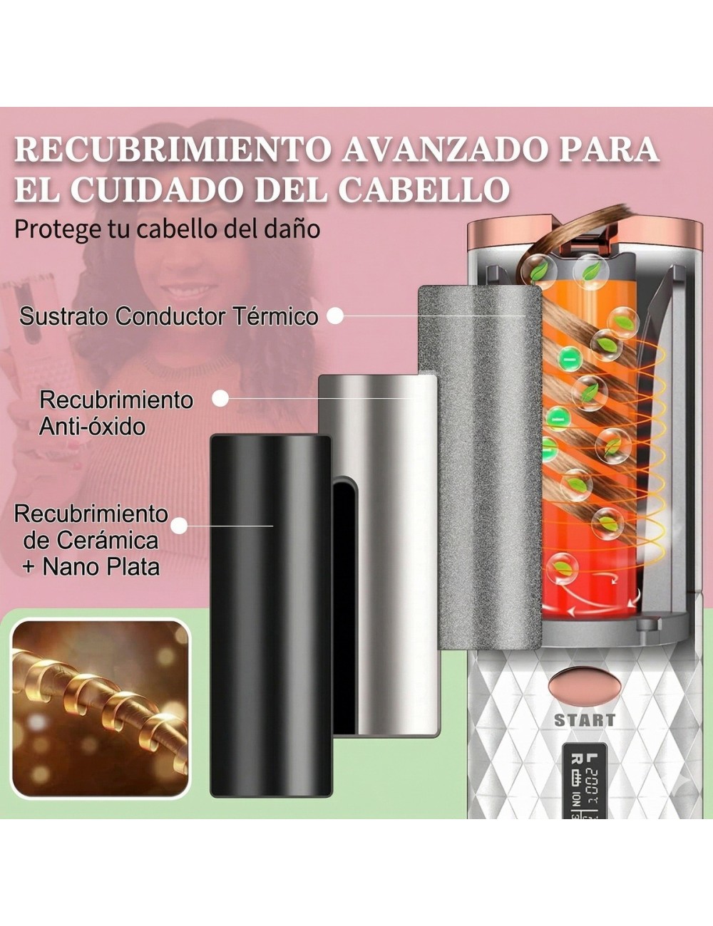 Rizador De Pelo Automático Inalámbrico Cerámica 34w Usb
