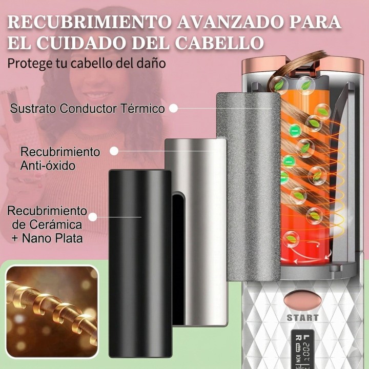 Rizador De Pelo Automático Inalámbrico Cerámica 34w Usb