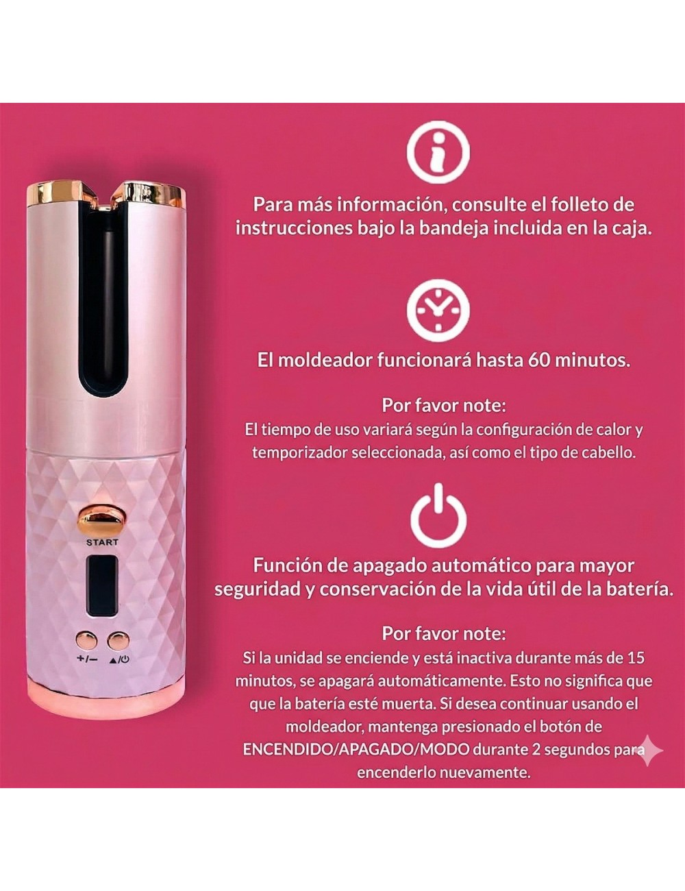 Rizador De Pelo Automático Inalámbrico Cerámica 34w Usb