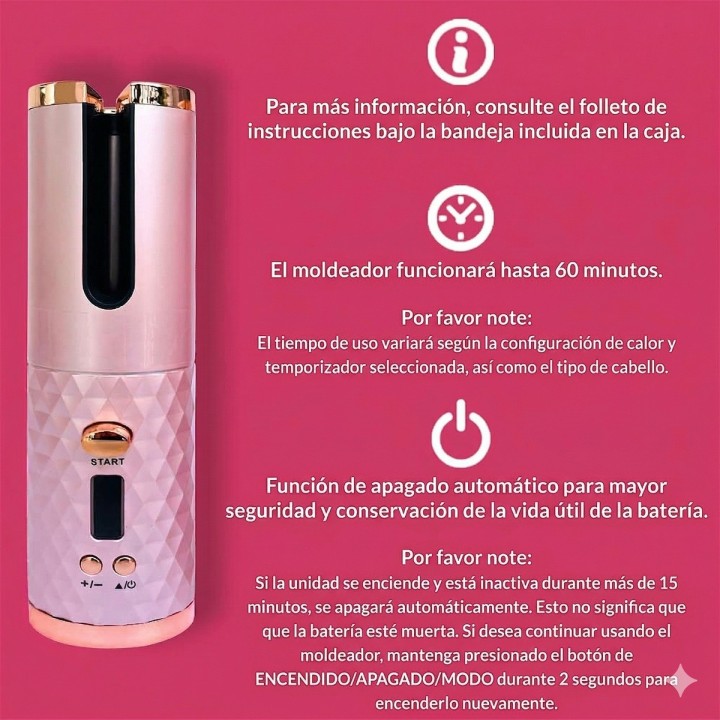 Rizador De Pelo Automático Inalámbrico Cerámica 34w Usb