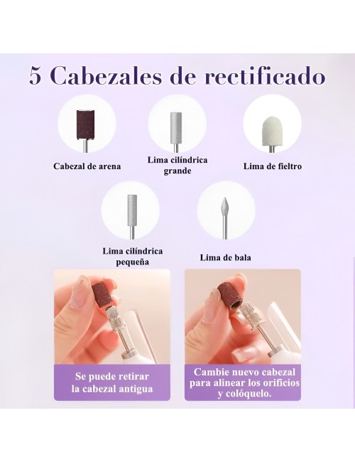 Torno Para Uñas Profesional Recargable 3 Niveles Con Luz Led