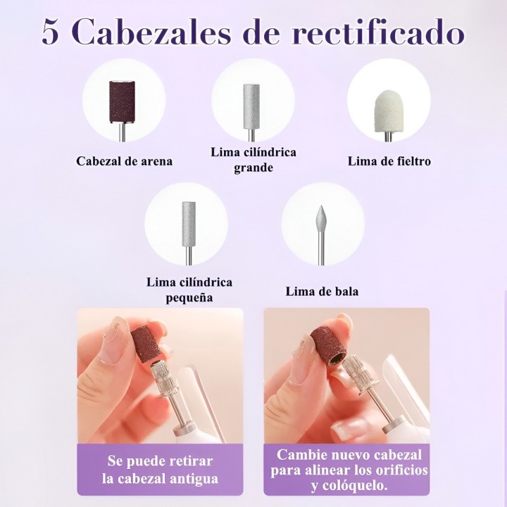 Torno Para Uñas Profesional Recargable 3 Niveles Con Luz Led