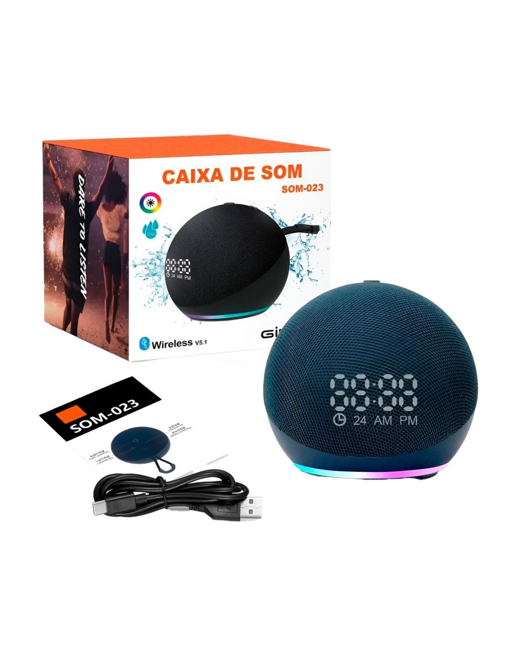 Parlante Bluetooth Tws Som-023 Luz Led Rgb Portátil