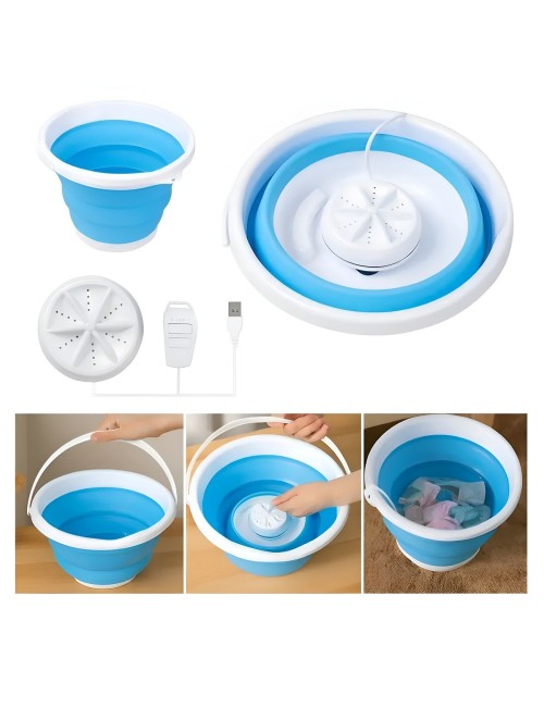 Balde Plegable Con Motor Mini Lavadora Portátil Usb 5w