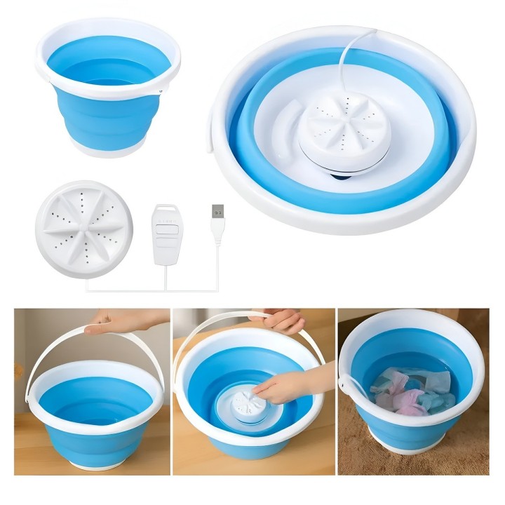 Balde Plegable Con Motor Mini Lavadora Portátil Usb 5w